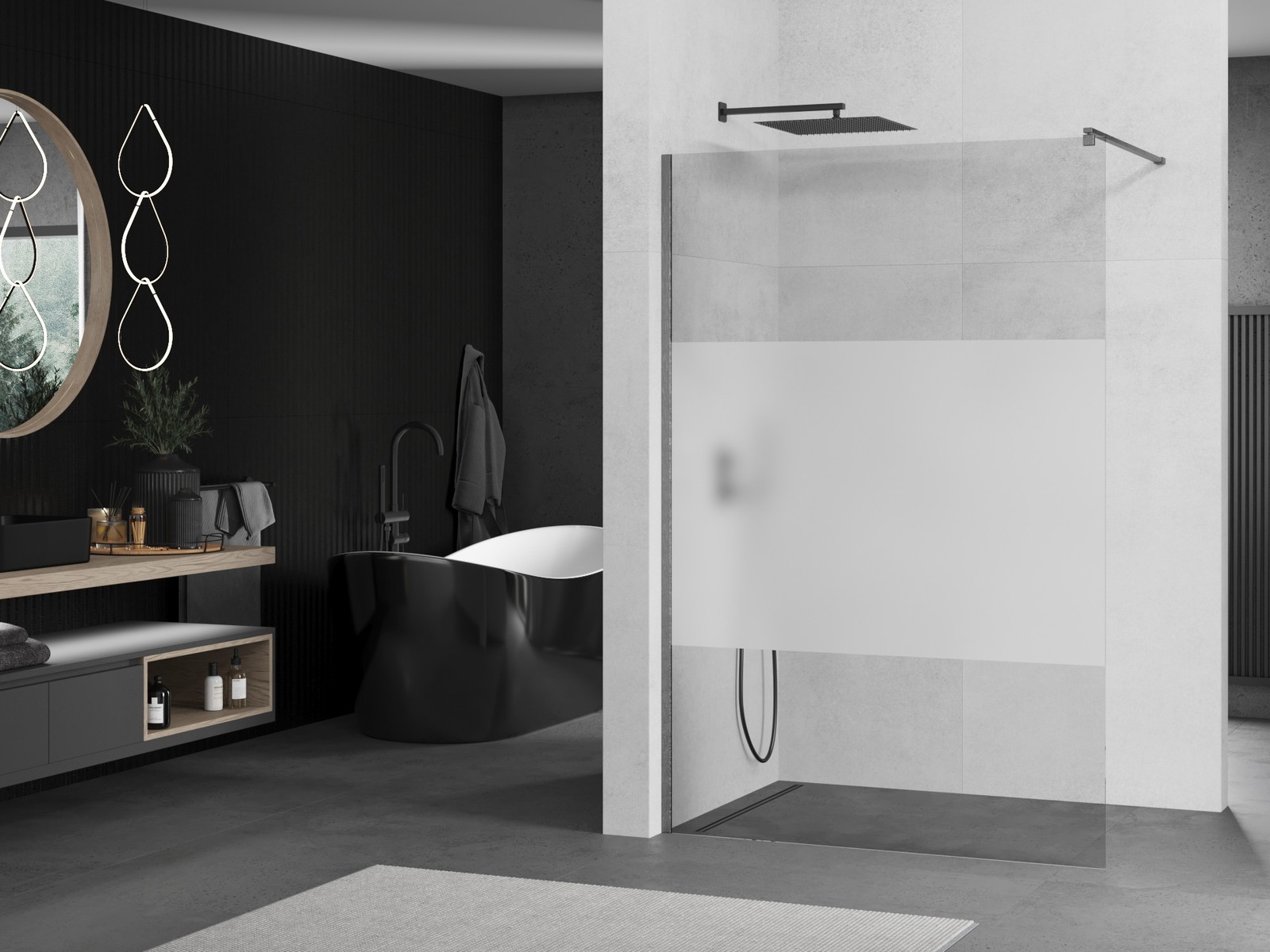 Mexen Kioto ścianka prysznicowa Walk-in 130 x 200 cm, transparent/szron 8 mm, gun gray szczotkowany - 800-130-101-66-35